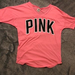 NWOT PINK loose V-neck t-shirt size S
